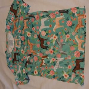 Girls blue/pink/white t-shirt size 9-10 Horse and flower print